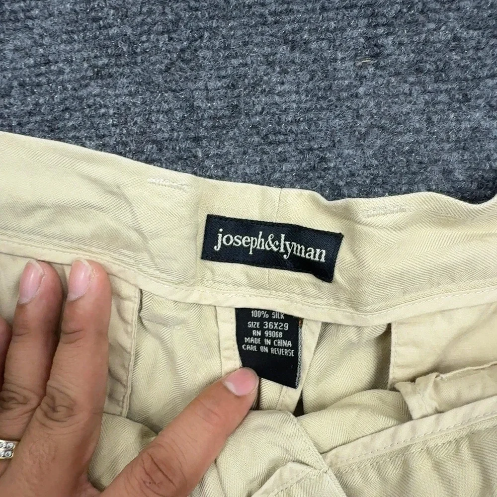 Joseph & Lyman Pants Mens 36x29 Tan Silk Pleated Dress Trousers Classic Luxury
